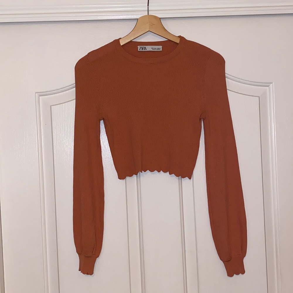 Zara orange ribbed bell sleeve sweater